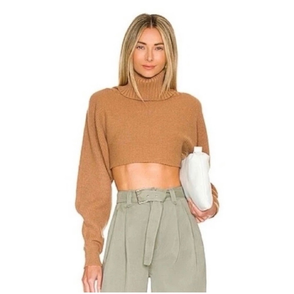 House of Harlow 1960 Brown Ribbed Cropped Turtleneck Sweater Size S‎